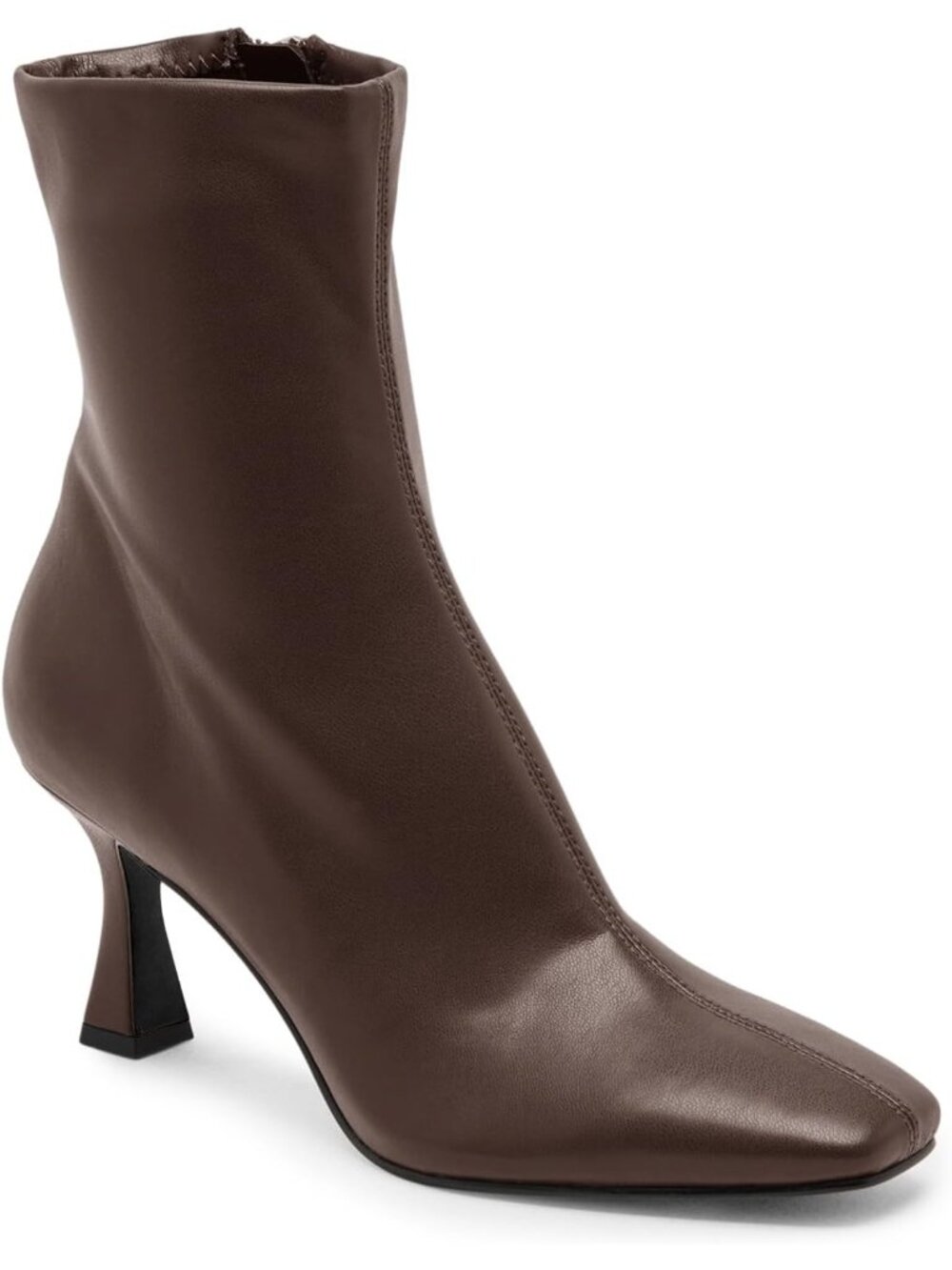 Women's Dark Brown Square Toe Side Zipper Dressy Kitten Heel Stylish Ankle Boot